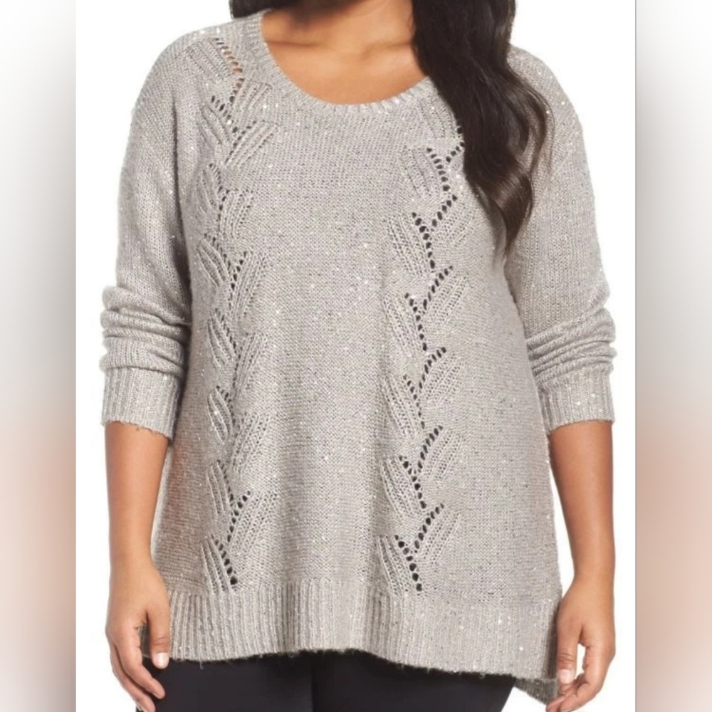 NYDJ Sparkly Cozy Knit Silver Gray Elegant Sweater - Size L